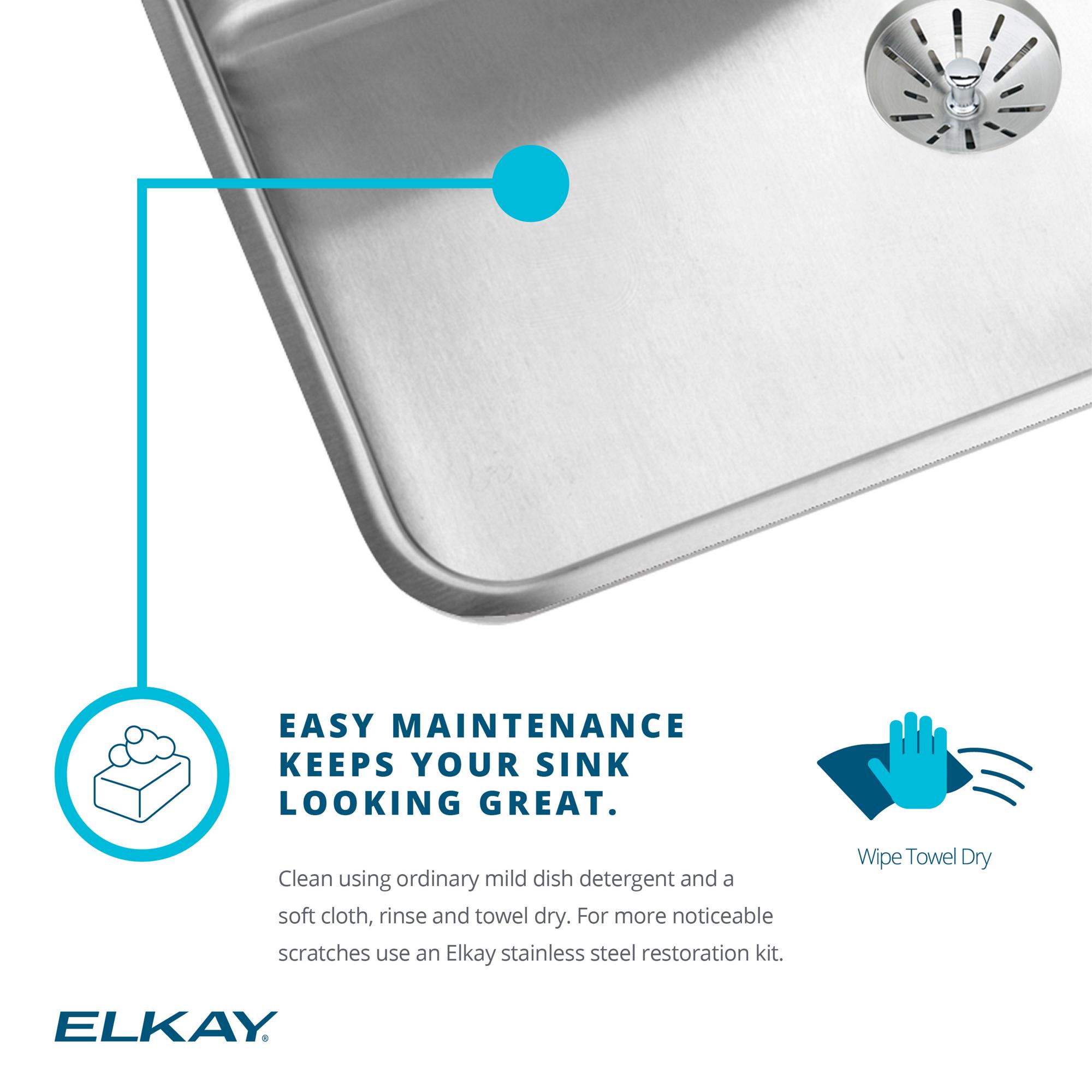 Elkay® Lustertone™ Classic LRAD1716653 Sink, Rectangular, 3 -Hole, Stainless Steel, Lustrous Satin, Domestic