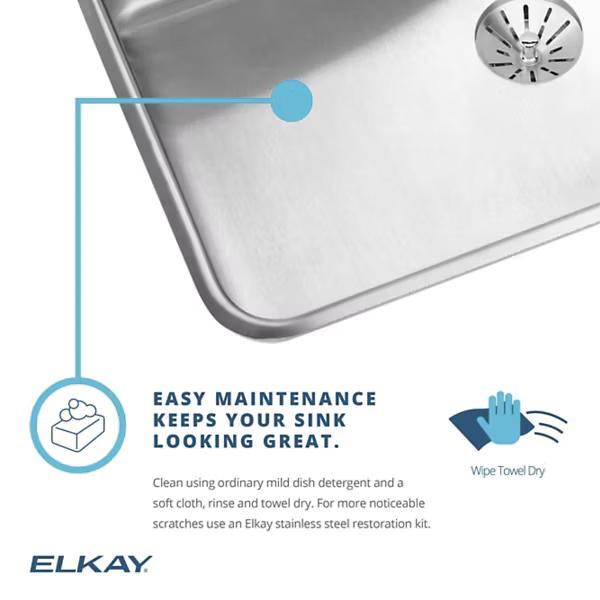 Elkay® Lustertone Classic LRAD252165MR2 Kitchen Sink, 2 -Hole, Stainless Steel, Lustrous Satin, Domestic thumbnail 4