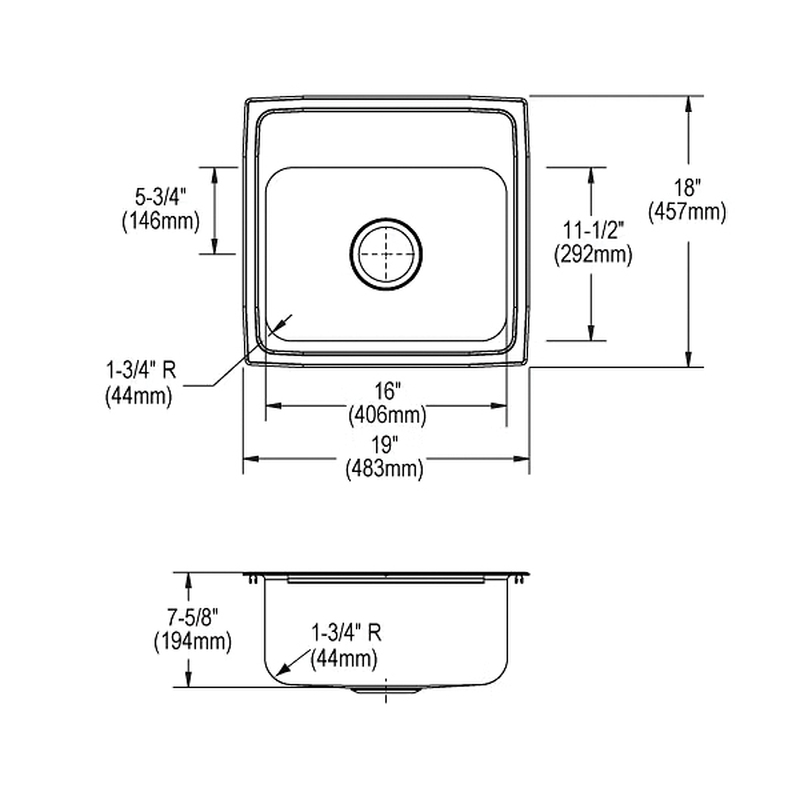 Elkay® Lustertone LRQ19182 Kitchen Sink With Quick-Clip, Rectangular, 2 -Hole, Stainless Steel, Lustertone, Domestic thumbnail 3
