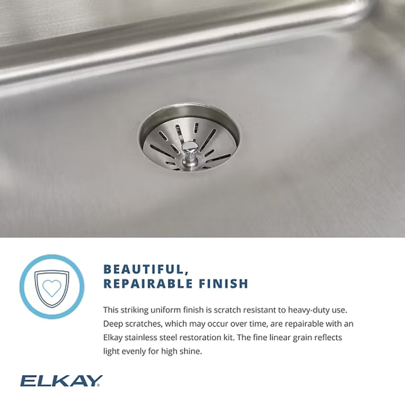 Elkay® Lustertone LRQ19182 Kitchen Sink With Quick-Clip, Rectangular, 2 -Hole, Stainless Steel, Lustertone, Domestic