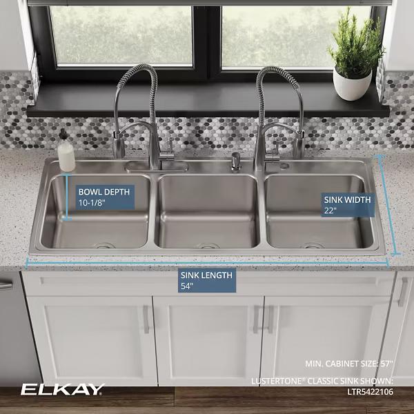 Elkay® Lustertone Classic LTR5422106 Kitchen Sink, 6 -Hole, Stainless Steel, Lustrous Satin, Domestic thumbnail 4
