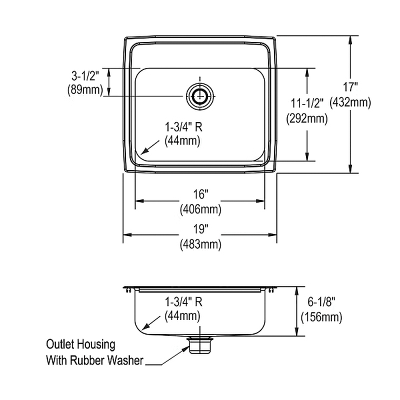 Elkay® Celebrity® Series PSLVR1917LO0 Bathroom Sink, Rectangular, Stainless Steel, Brushed Satin thumbnail 3