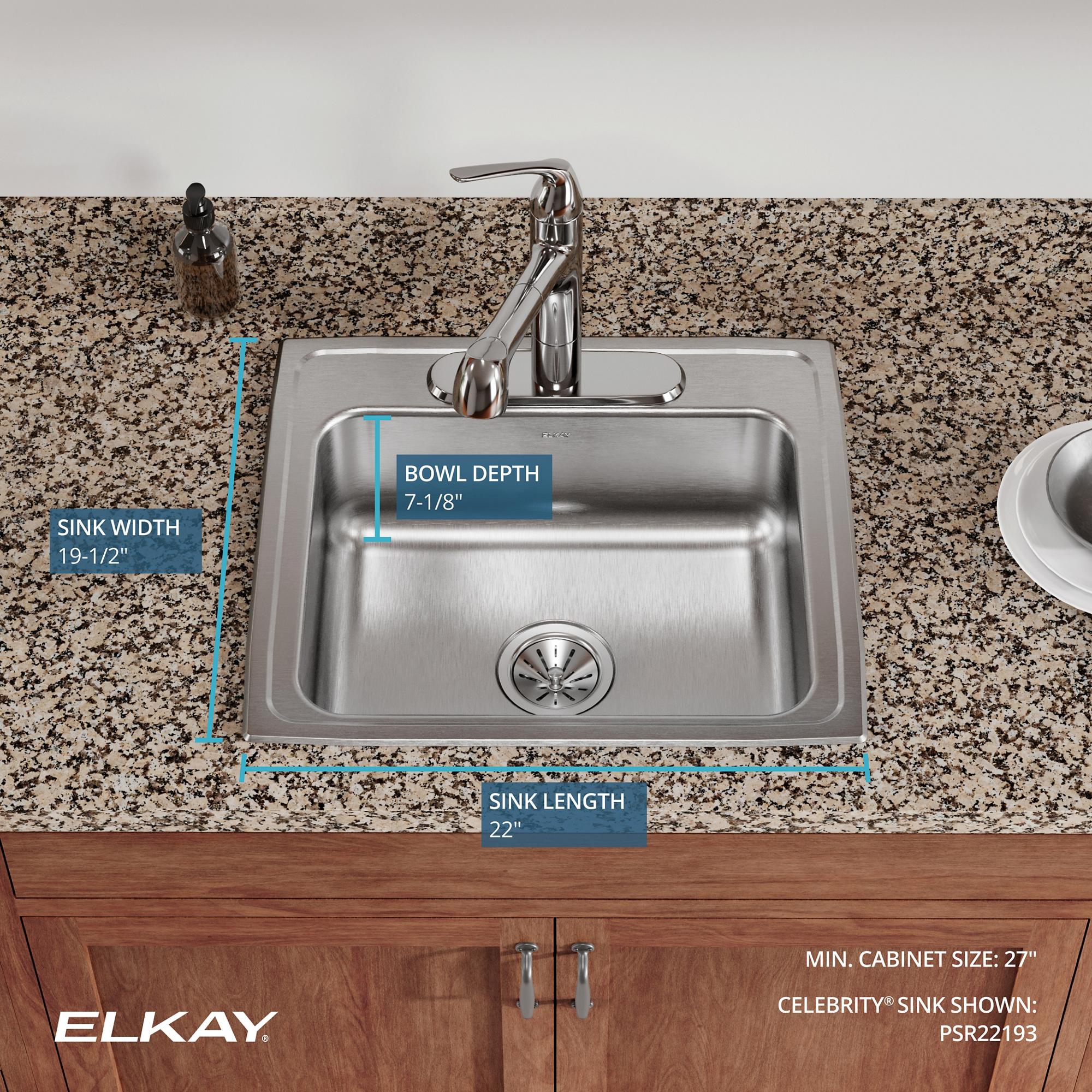 Elkay® Celebrity PSR22193 Sink, Rectangular, 3 -Hole, Stainless Steel, Brushed Satin, Domestic