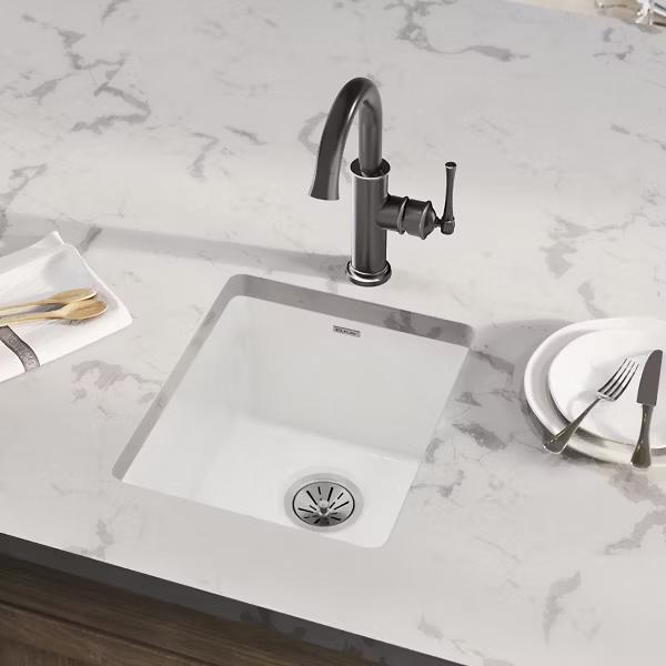 Elkay® Fireclay SWU1517WH Bar Sink, Fireclay, White, Import thumbnail 2
