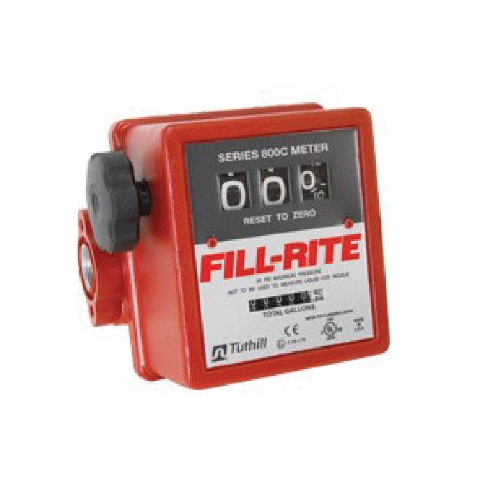 FILL-RITE® 800C Series 807C1 3-Wheel Mechanical Fuel Transfer Meter, 1 in Connection, +/-1 % Accuracy, Aluminum Body