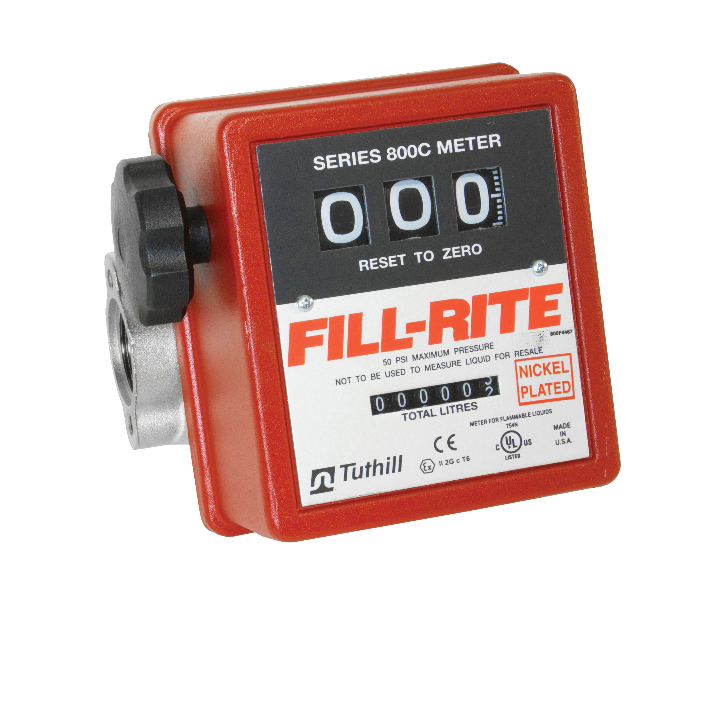 FILL-RITE® 800 Series 807CLN1 Mechanical Fuel Transfer Meter, 1 in Connection, +/-1 % Accuracy, Analog Display