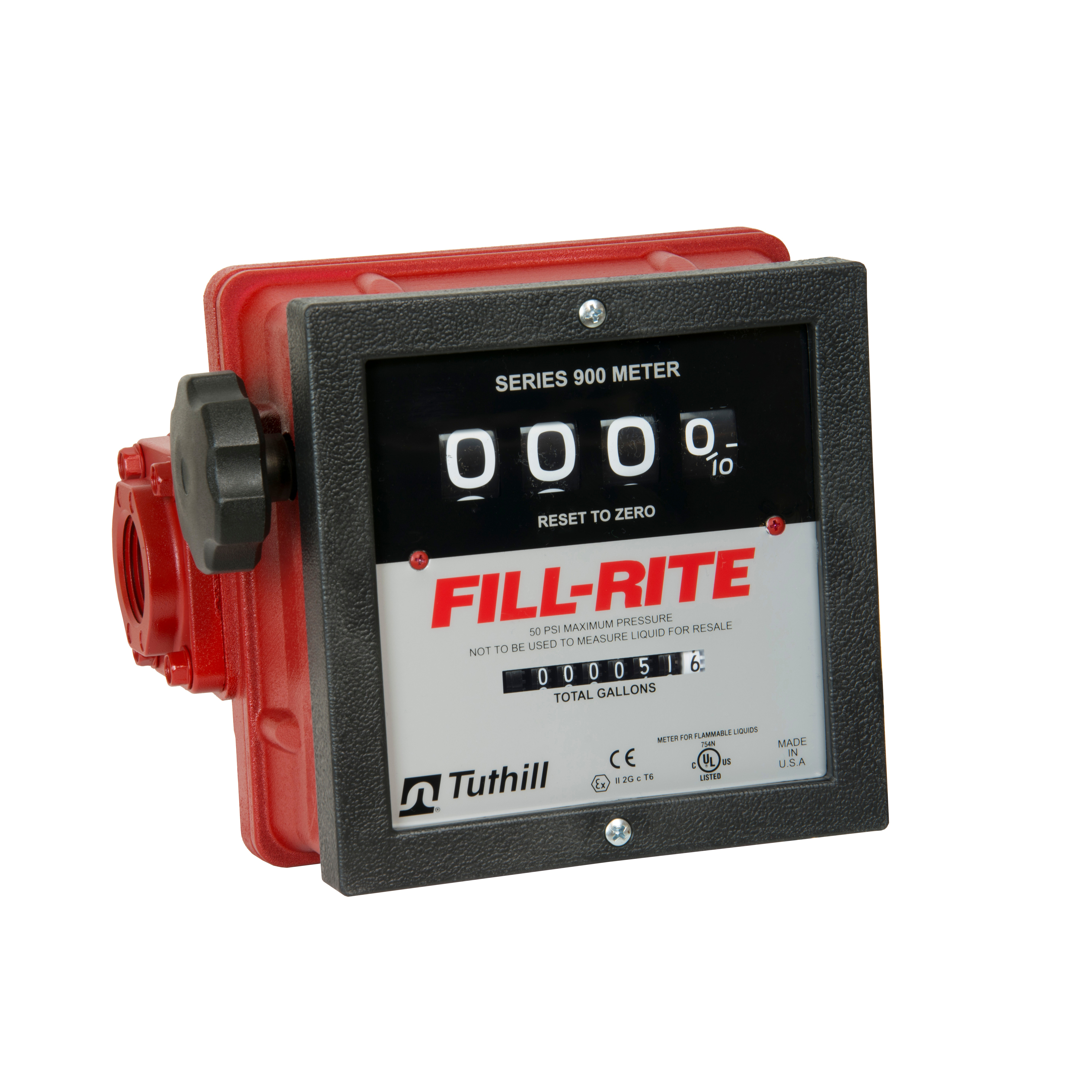 FILL-RITE® 901C Mechanical Flowmeter, 1 in Connection, +/-2 % Accuracy, Aluminum Body, -40 to 140 deg F