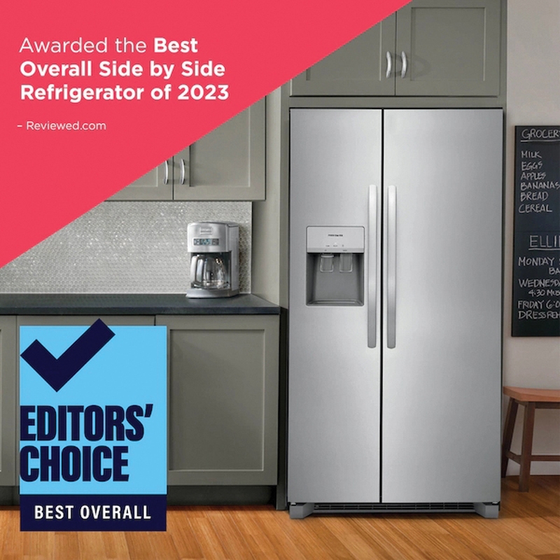 FRIGIDAIRE® FRSS2623AS Side-by-Side Refrigerator, 26 cu-ft Capacity, Reversible Door, Stainless Steel
