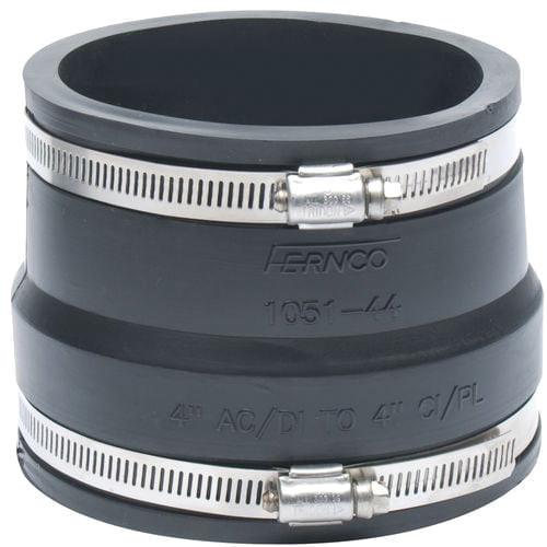Fernco® 1051 Series 1051-44 Coupling, 4 in, Asbestos/Ductile Iron x Cast Iron/Plastic, 4.3 psi, PVC