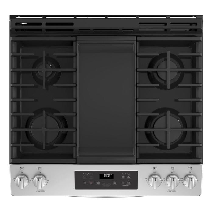 GE JGSS66SELSS Slide-In Front Gas Range, 5-Burner, 120 V, 24 in Oven Interior Width, 19-1/2 in Oven Interior Depth