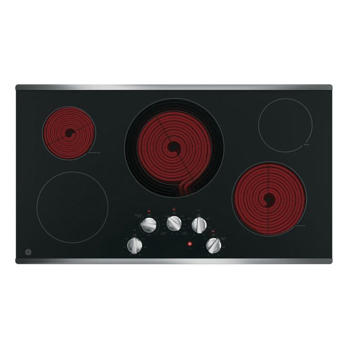 GE JP3036SLSS Built-In Electric Cooktop, 36-1/8 in OAW, 20-3/8 in OAD, 5-Burner, Knob Control, 208/240 V
