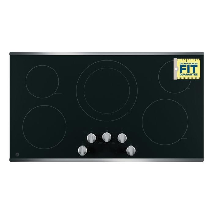 GE JP3036SLSS Built-In Electric Cooktop, 36-1/8 in OAW, 20-3/8 in OAD, 5-Burner, Knob Control, 208/240 V thumbnail 2