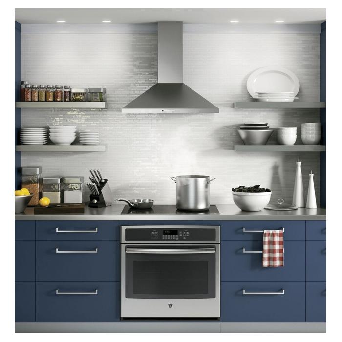 GE JVW5301SJSS Pyramid Chimney Hood, 30 in L, 18-1/2 in D, 1-Lamp, Halogen Light, Convertible Vent, Metal, 226 W