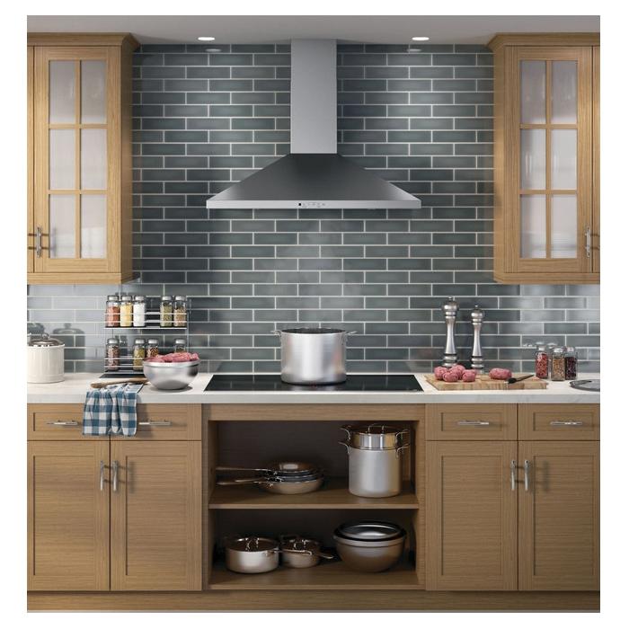 GE JVW5361SJSS Pyramid Chimney Hood, 36 in L, 18-1/2 in D, 1-Lamp, Halogen Light, Convertible Vent, Metal, 226 W