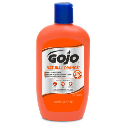GOJO® NATURAL ORANGE™ 0957-12 Pumice Hand Cleaner, 14 oz, Squeeze Bottle, Liquid, Gray/Opaque, Citrus