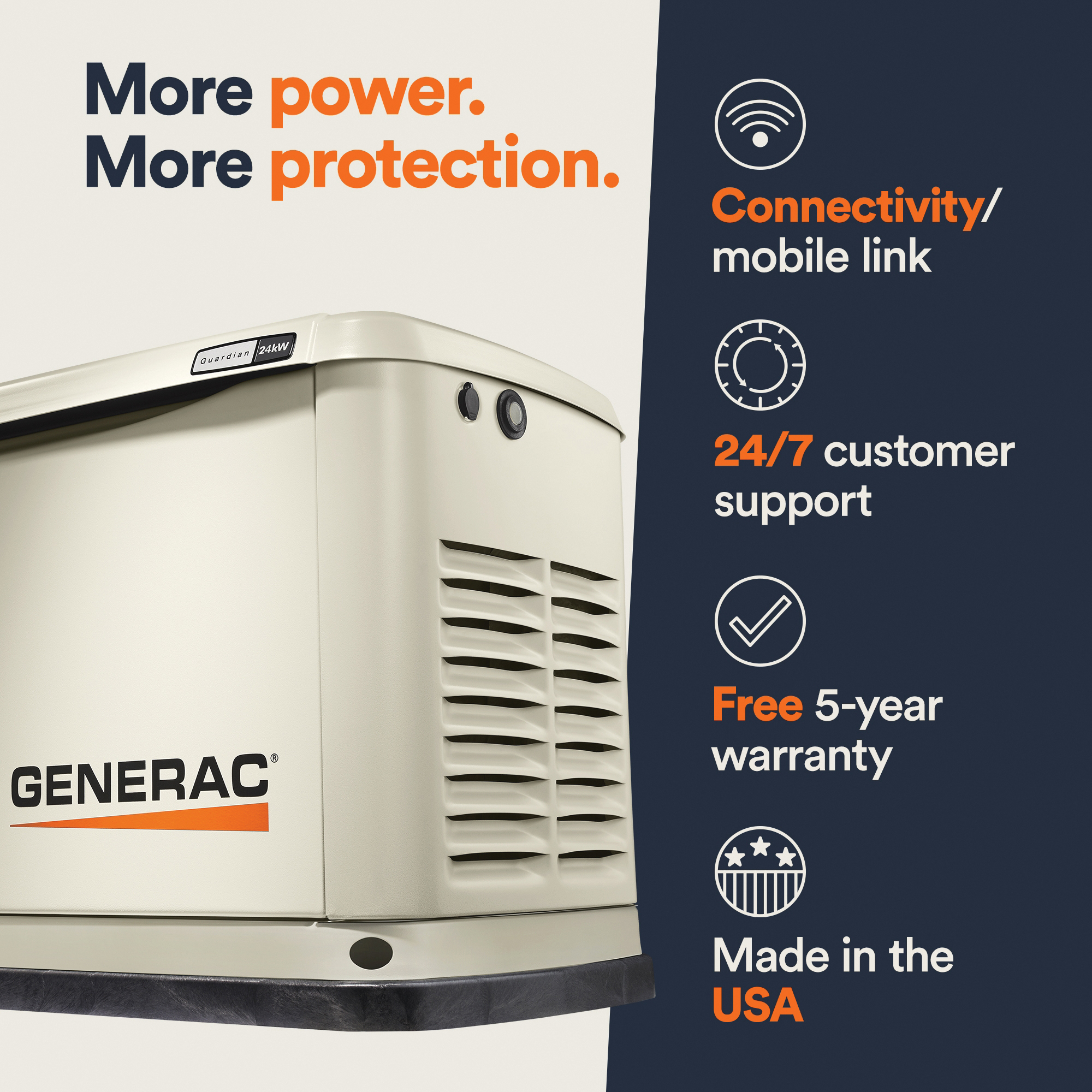 Generac® Guardian® Series 7210 Standby Generator, 240 V, 24 kW, 1 Power Factor, Aluminum thumbnail 4