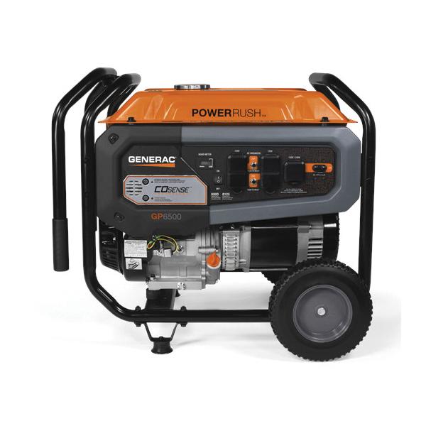 Generac® 7683 Portable Generator, 120/240 VAC, 6.5 kW, OHV Engine Make, 29.9 L Fuel Tank, Pull Start