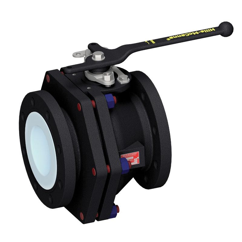 1 150# FLGD CHEMTITE FULL PORT BALL VALVE - PFA LINED - A395 DI BODY - LOCKING LEVER HANDLE #BO-01-A-02-O