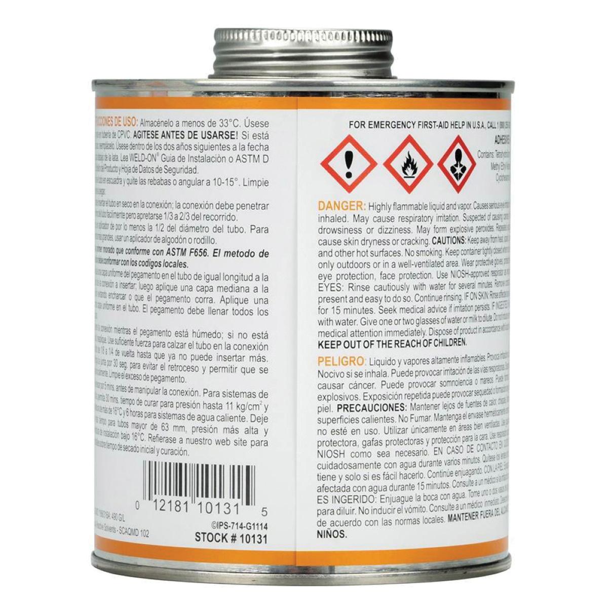 IPS® 10131 Solvent Cement With Applicator Cap, 1 qt, Can, Liquid, Gray/Orange, Ketone thumbnail 4