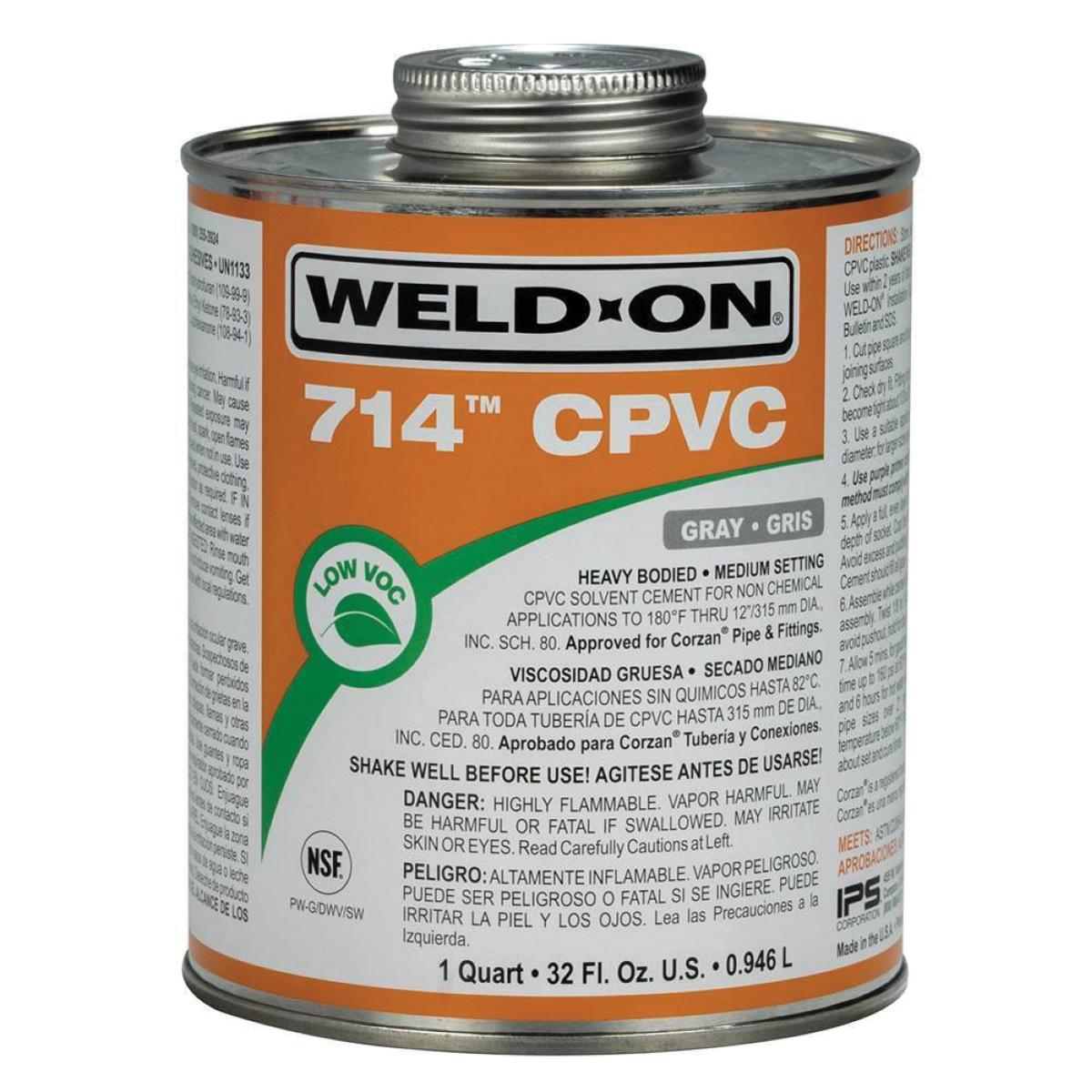 IPS® 10131 Solvent Cement With Applicator Cap, 1 qt, Can, Liquid, Gray/Orange, Ketone thumbnail 2