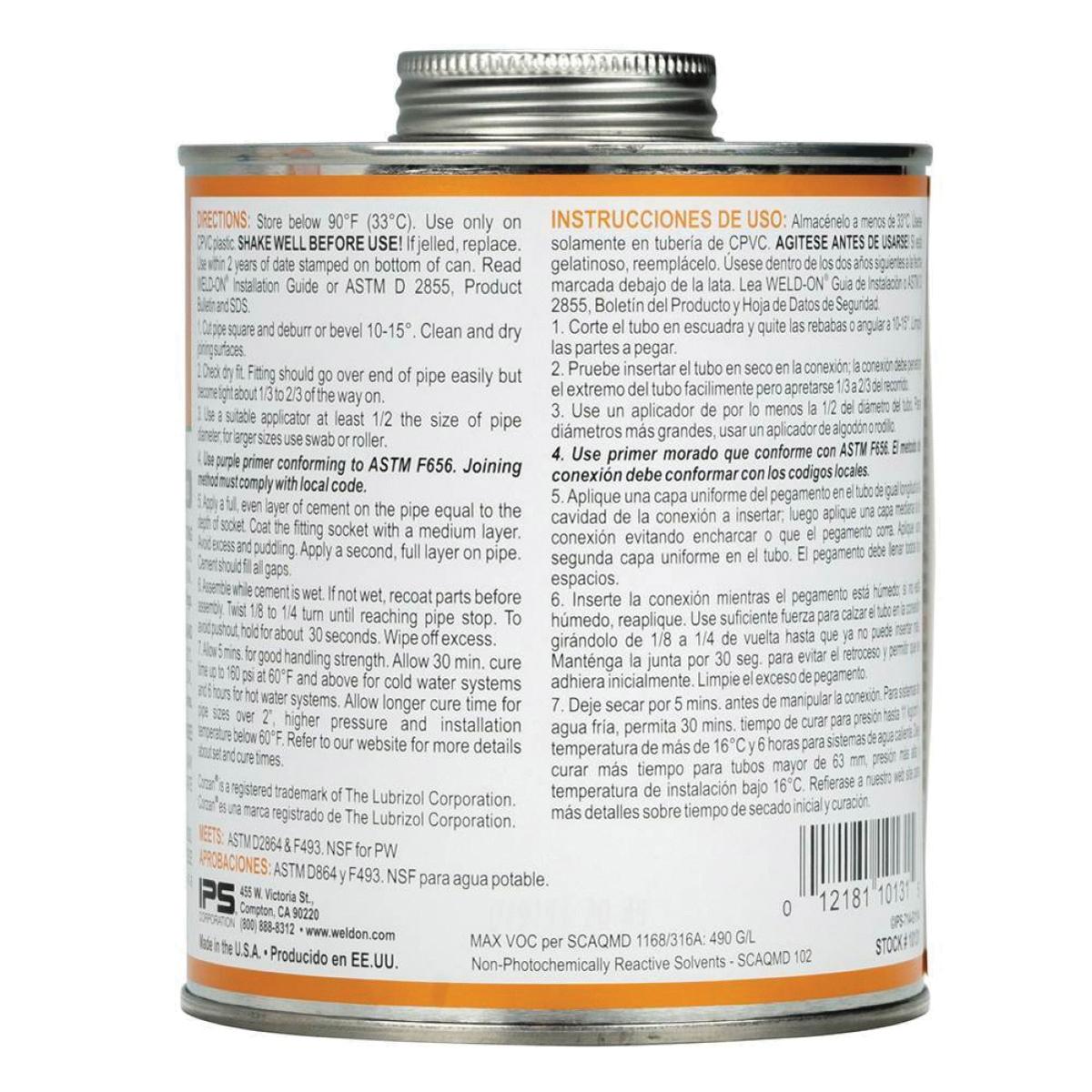 IPS® 10131 Solvent Cement With Applicator Cap, 1 qt, Can, Liquid, Gray/Orange, Ketone
