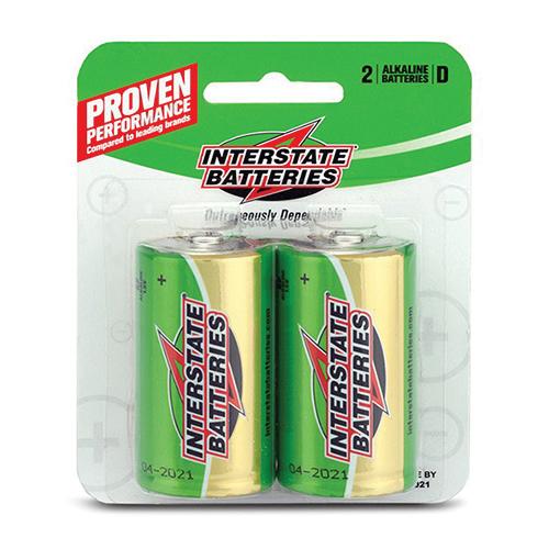 Interstate Batteries DRY0020 D Alkaline Batteries, 1.5V, 14000mAh; 2/Pack