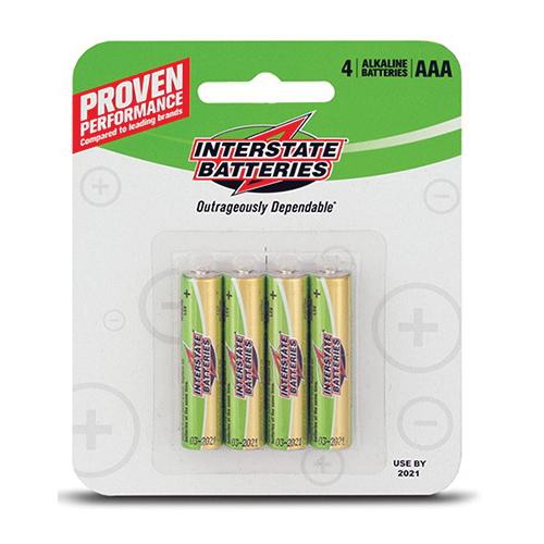 Interstate Batteries DRY0035 AAA Alkaline Batteries, 1.5V, 1155mAh; 4/Pack