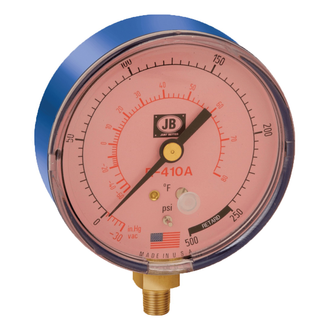 JB Industries M2-410 Compound Pressure Gauge, 2-1/2 in Dial, 30 inHg to 250 psi Measuring Range, 1/8 in Connection