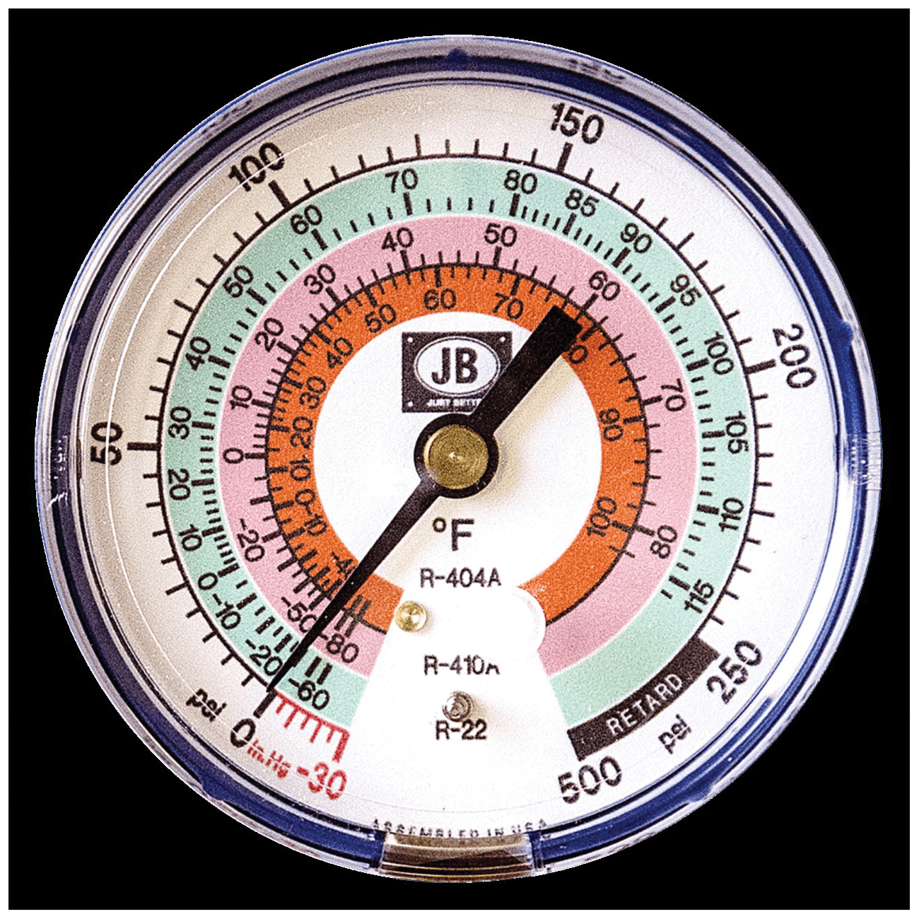 JB Industries M2-924CM Pressure Gauge, 3-1/8 in Dial, 30 inHg to 500 psi Measuring Range, Class 1:1% Accuracy