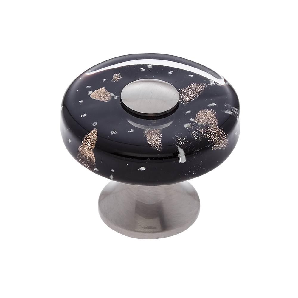 KLEIN TOOLS® Murano Collection Satin Nickel Finish 35 mm Black w/Copper Flecks Flat Round Glass Knob, Composition Glass and Solid Brass