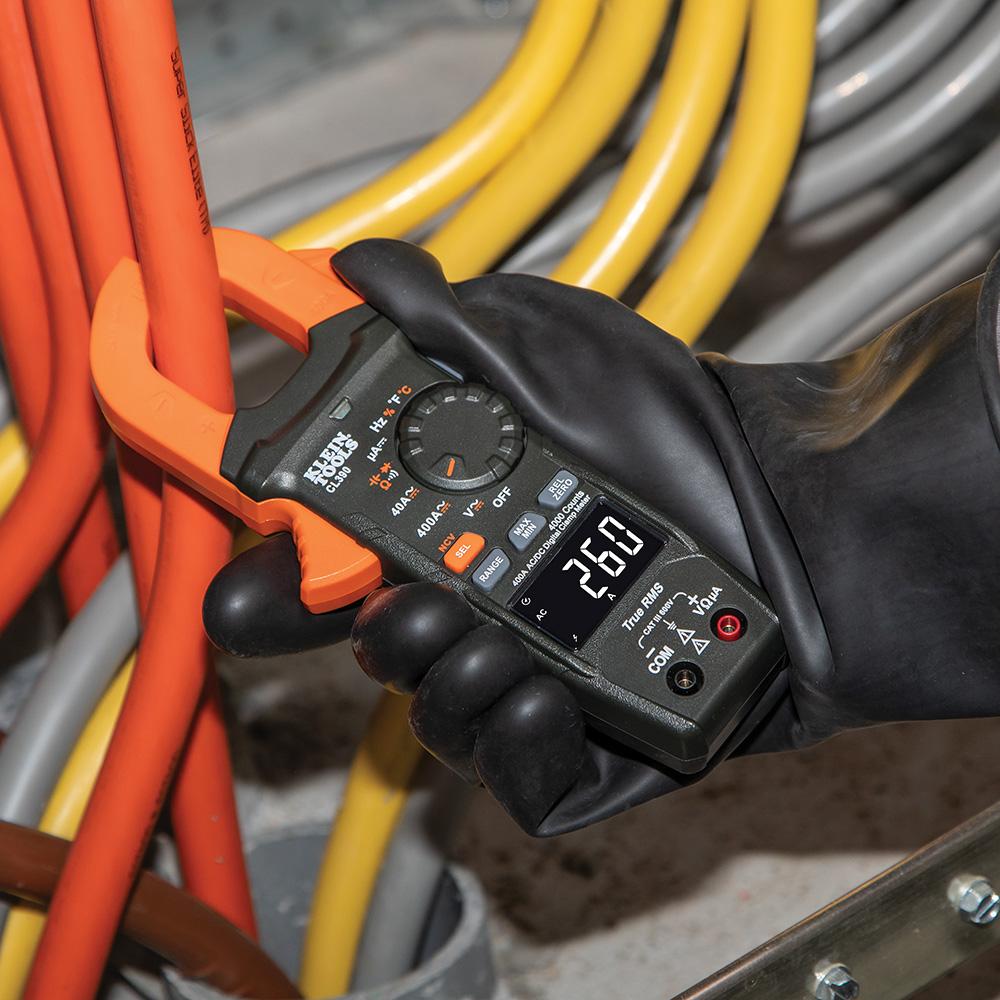 KLEIN TOOLS&reg; CL390 AC/DC Digital TRMS Clamp Meter, 600 V, 400 A, 40 MOhm, 1.6 in Jaw