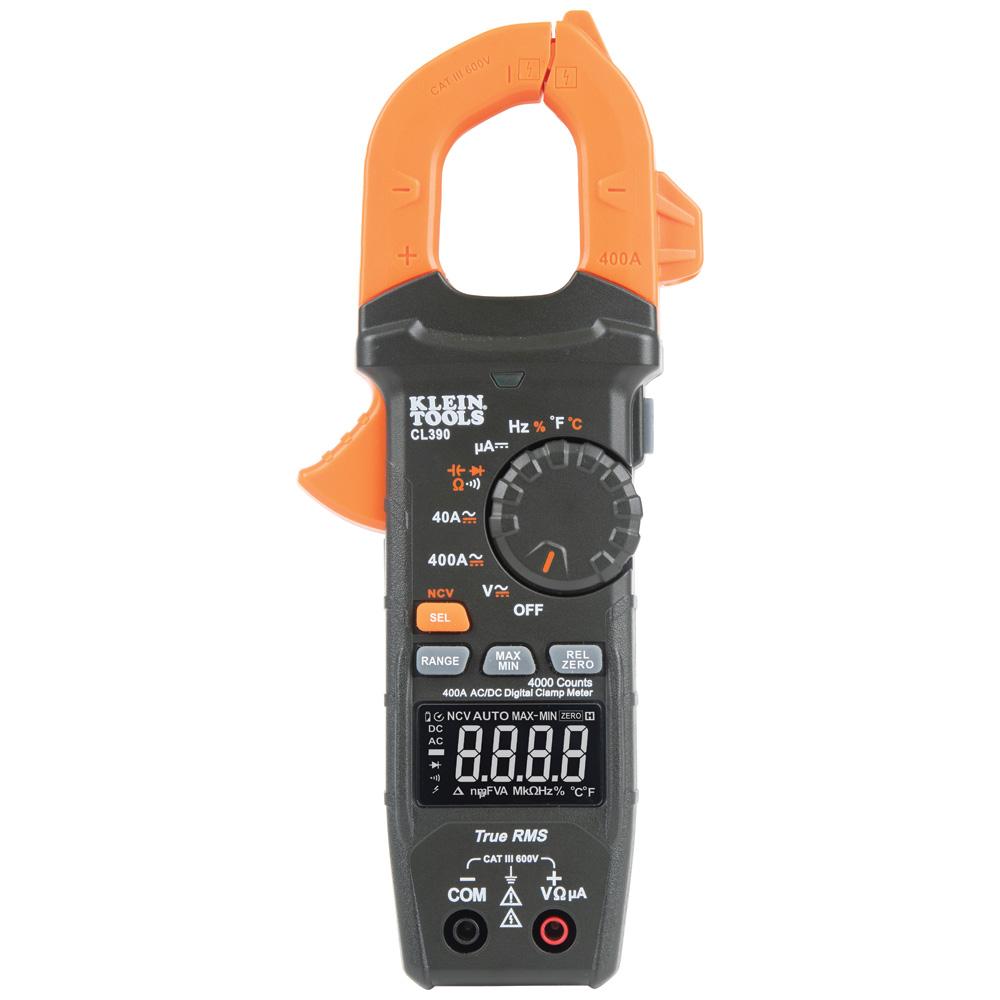 KLEIN TOOLS&reg; CL390 AC/DC Digital TRMS Clamp Meter, 600 V, 400 A, 40 MOhm, 1.6 in Jaw