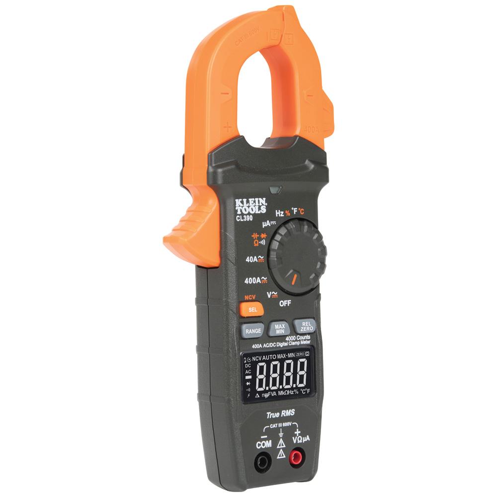 KLEIN TOOLS&reg; CL390 AC/DC Digital TRMS Clamp Meter, 600 V, 400 A, 40 MOhm, 1.6 in Jaw
