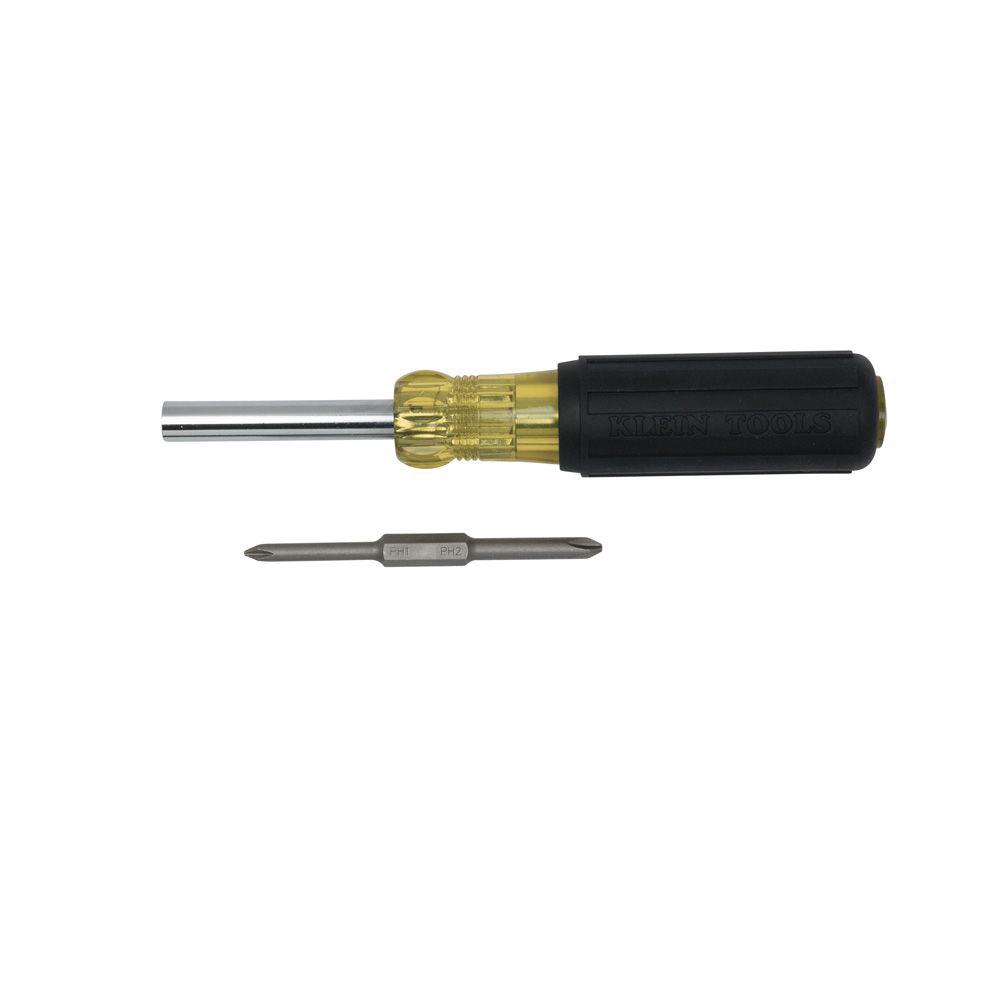 KLEIN TOOLS® 32559 Steel Cushion Grip 6-IN-1 Multi-Bit Screwdriver, 9.1 inch, Natural