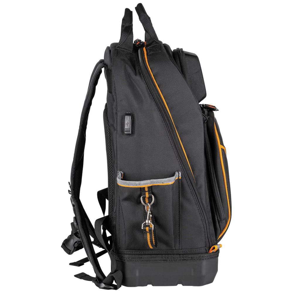 KLEIN TOOLS® Tradesman Pro™ 62800BP Tool Bag Backpack, 11 in W, 20 in H, 40 -Pocket, Zipper Closure, Black/Orange