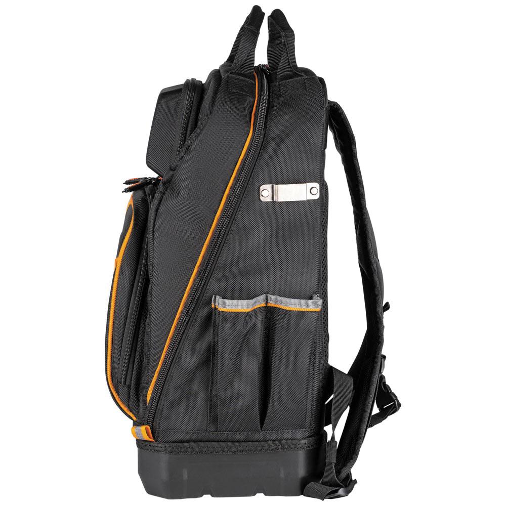 KLEIN TOOLS® Tradesman Pro™ 62800BP Tool Bag Backpack, 11 in W, 20 in H, 40 -Pocket, Zipper Closure, Black/Orange