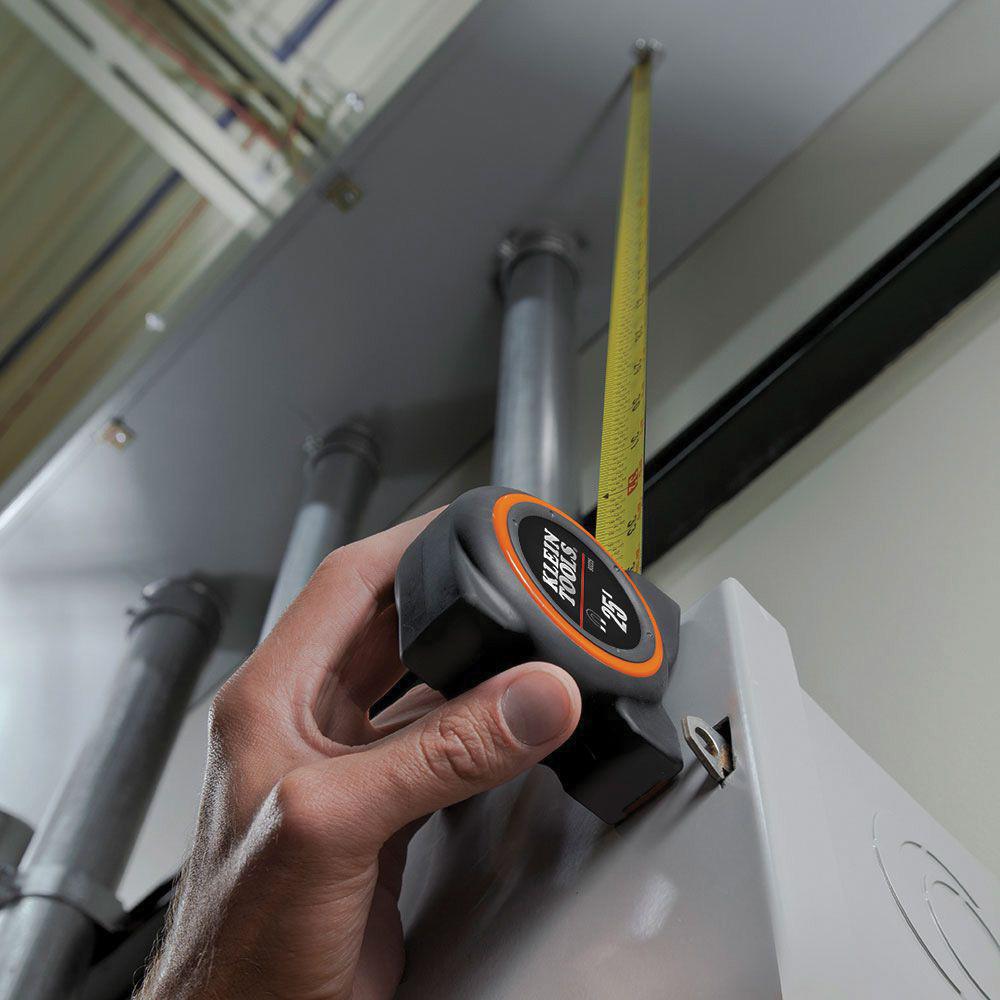 KLEIN TOOLS® 93225 Tape Measure, 25 ft L Blade, 1/16 in Graduation, Steel Blade, Slide Locking, Black/Orange Case