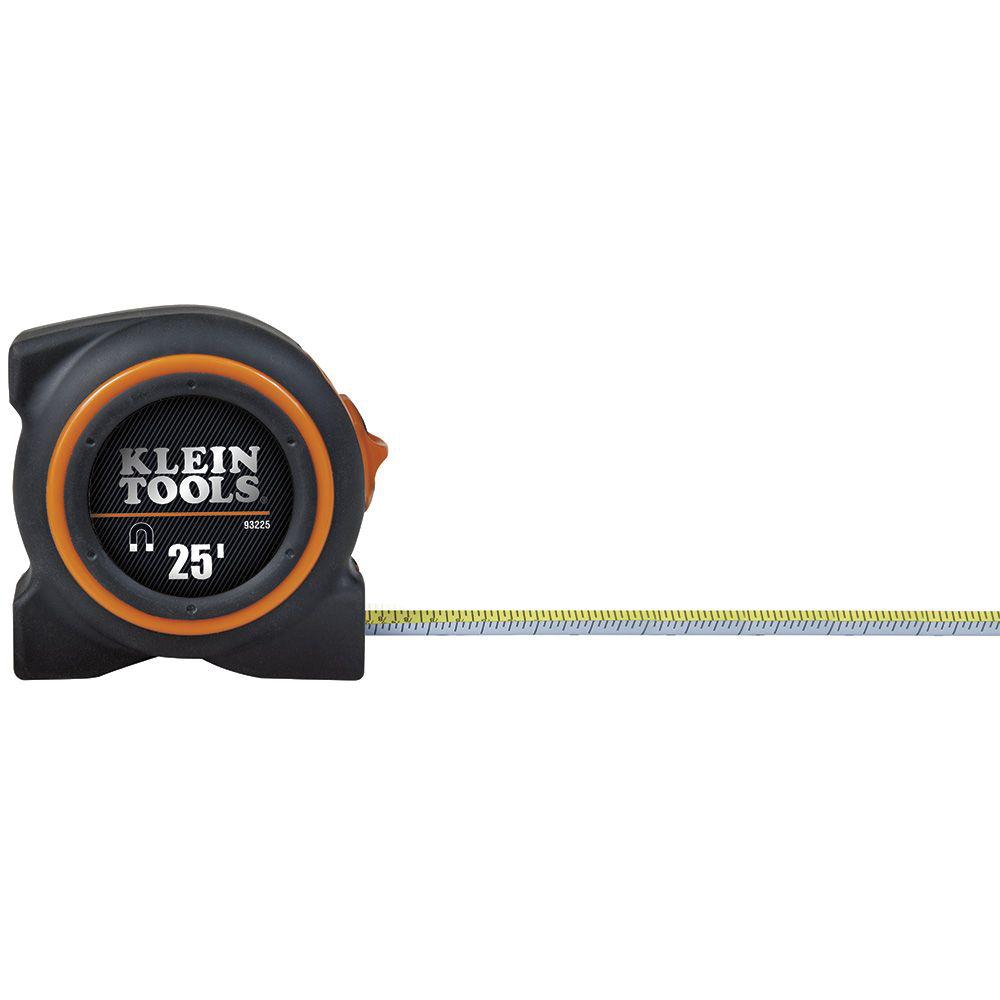 KLEIN TOOLS® 93225 Tape Measure, 25 ft L Blade, 1/16 in Graduation, Steel Blade, Slide Locking, Black/Orange Case
