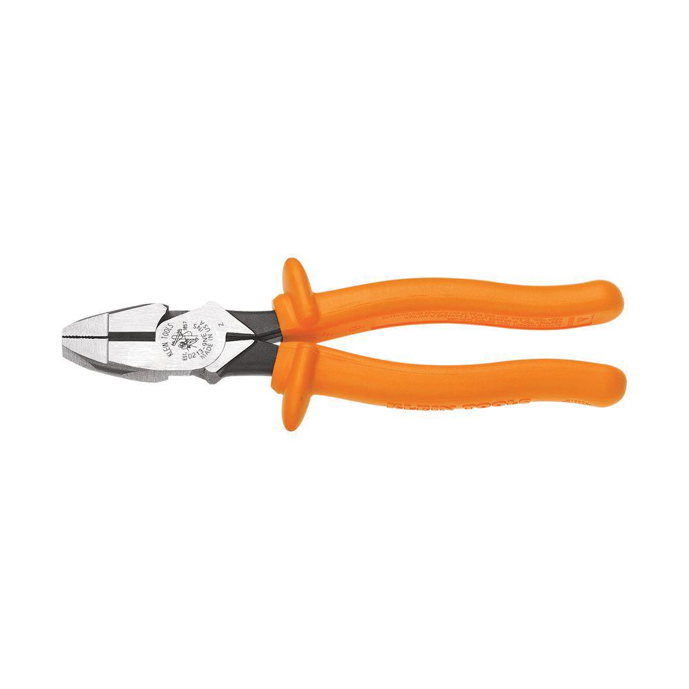 KLEIN TOOLS&reg; D213-9NE-INS Lineman's Plier, 9-5/8 in OAL, 1-5/16 in W Jaw, 1-19/32 in L Jaw, Dual Insulated Handle