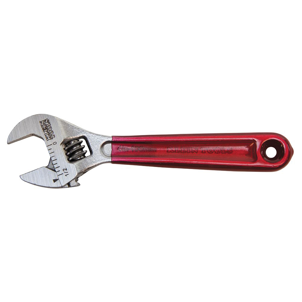 KLEIN TOOLS® D506-4 Adjustable Wrench, 4-1/2 in OAL, 1/2 in Jaw, Alloy Steel Jaw, High-Polished Chrome Jaw