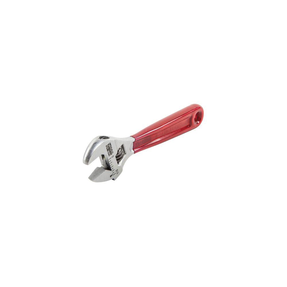 KLEIN TOOLS® D506-4 Adjustable Wrench, 4-1/2 in OAL, 1/2 in Jaw, Alloy Steel Jaw, High Polished Chrome Jaw