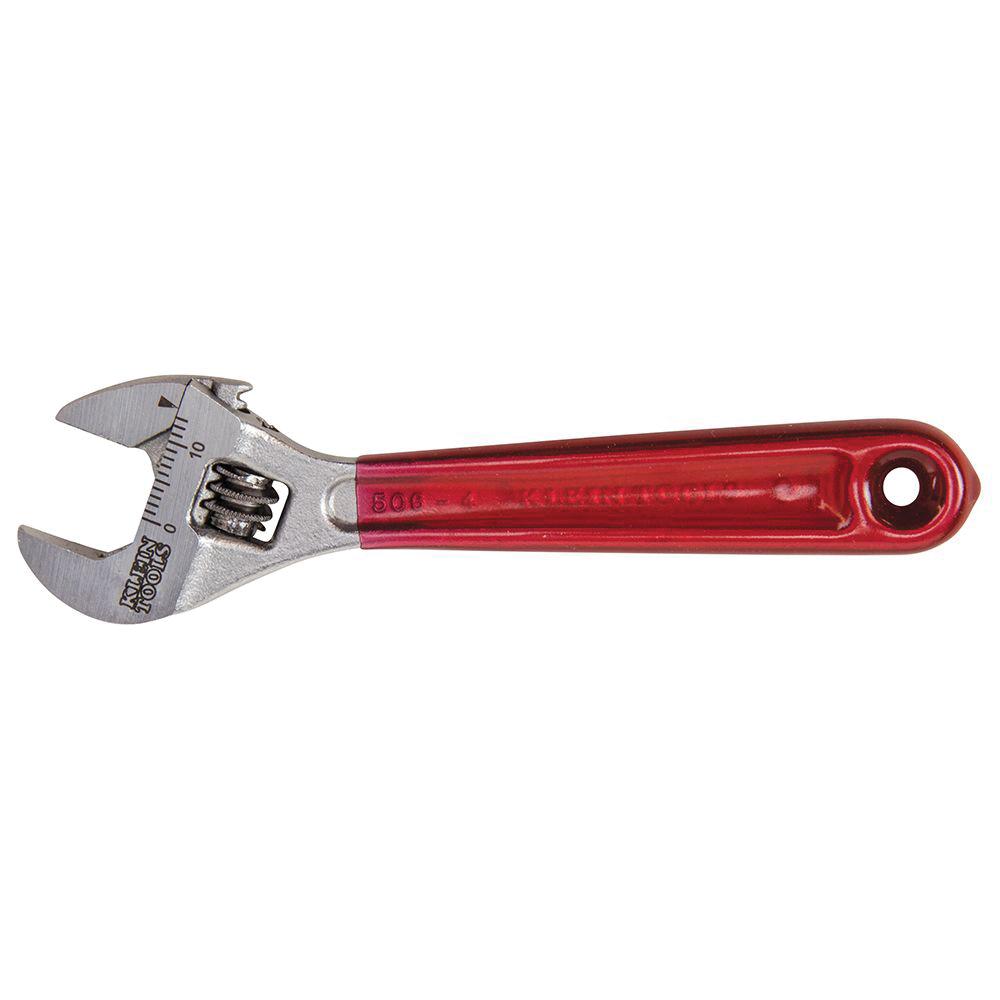 KLEIN TOOLS® D506-4 Adjustable Wrench, 4-1/2 in OAL, 1/2 in Jaw, Alloy Steel Jaw, High Polished Chrome Jaw