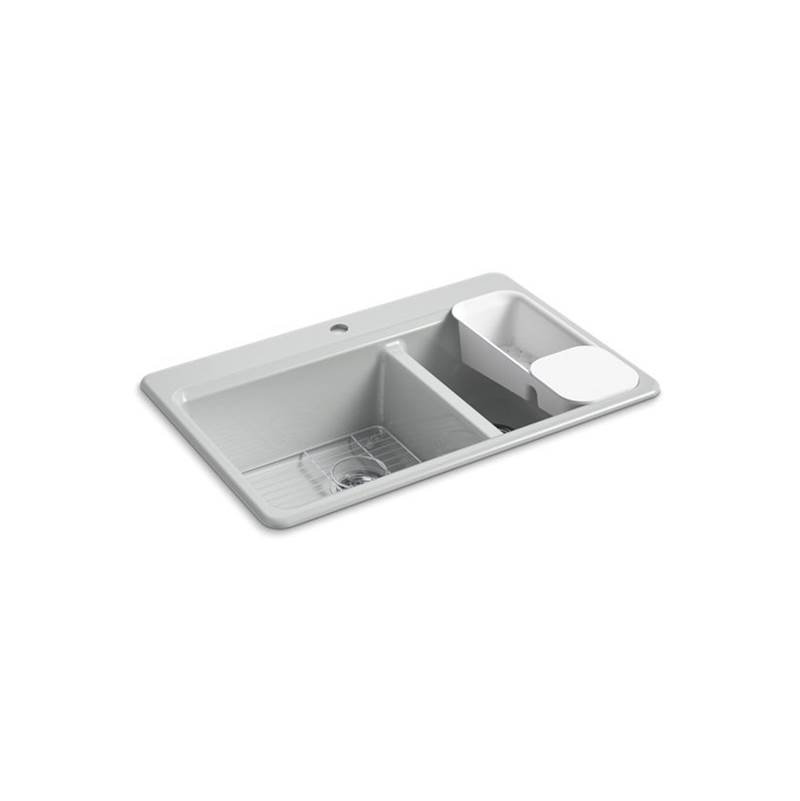 KOHLER Riverby 33 in. x 22 in. x 9-5/8 in. Cast Iron Top-Mount Large/Medium Double-Bowl Kitchen Sink in White