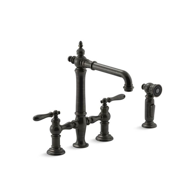 Kohler® Artifacts® K-76519-4-2BZ Kitchen Sink Faucet, Deck, Bridge, With Side Spray, Oil-Rubbed Bronze