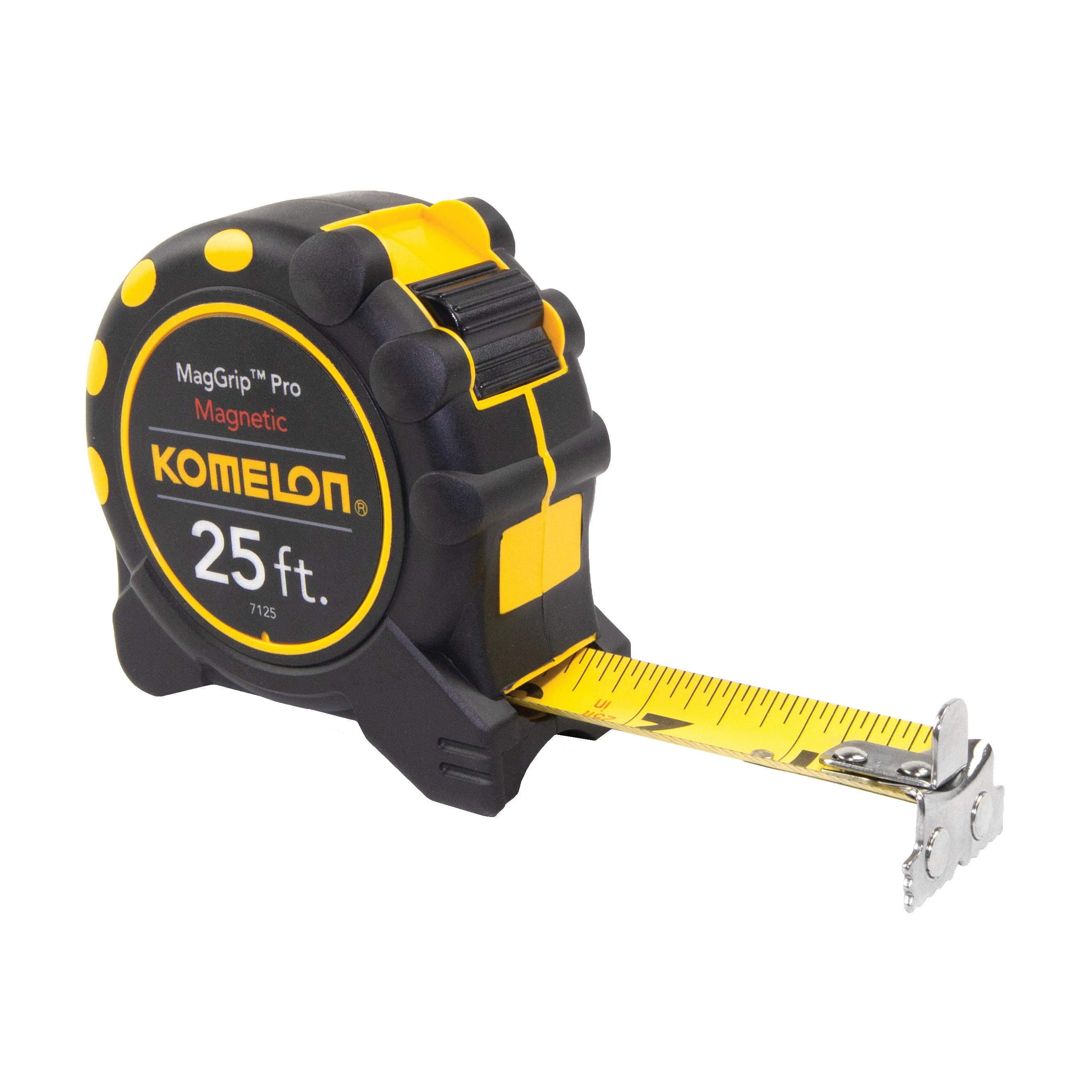 Komelon MagGrip Pro 25 Ft x 1 inch Nylon Coated Steel Blade Tape Measure with Magnetic Dual End Hook