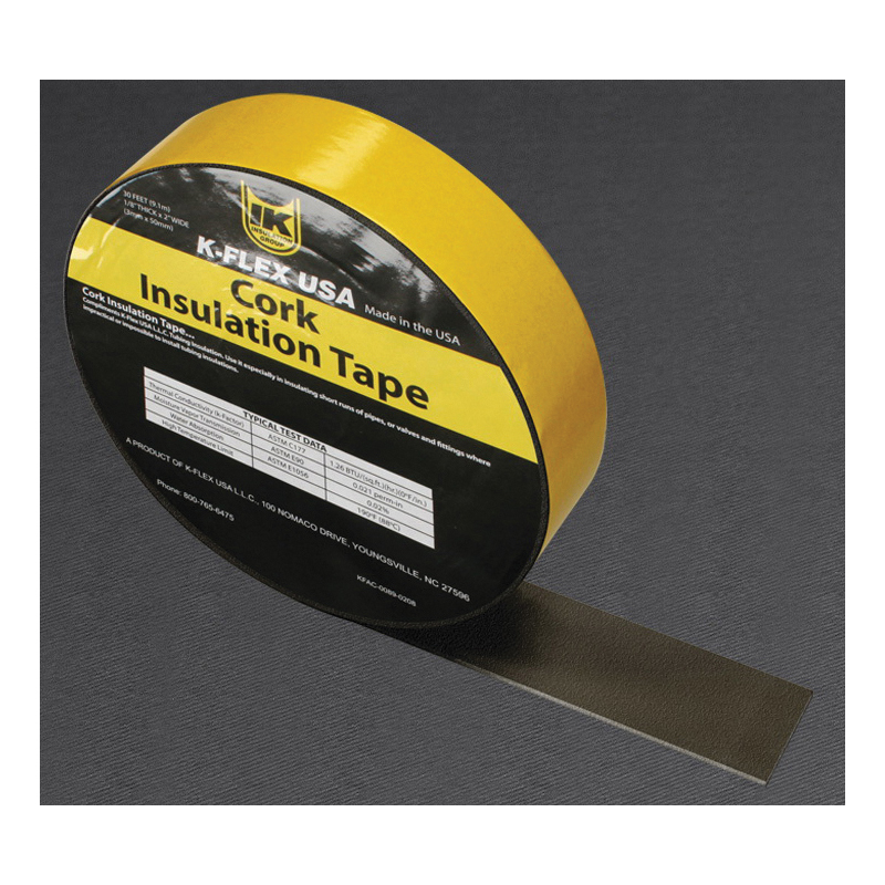 K-Flex 800-TAPE-CRK Cork Insulation Tape, 2 in W, 30 ft L, Black, Polymer Adhesive, Cork/Rubber Backing