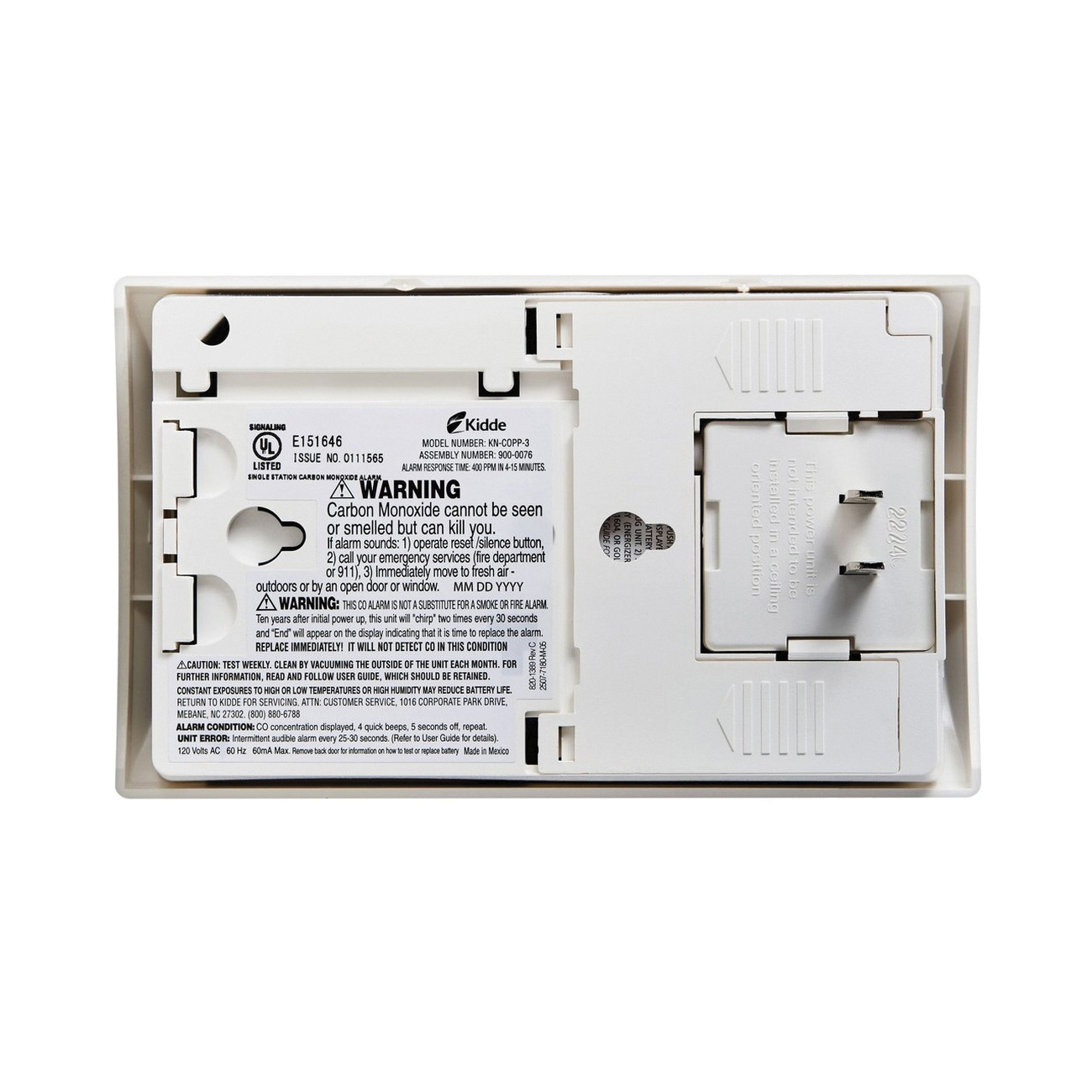 FENWAL CONTROLS KN-COPP-3 Carbon Monoxide Alarm, Electrochemical Sensor, Audible Alarm, 85 dBA, White