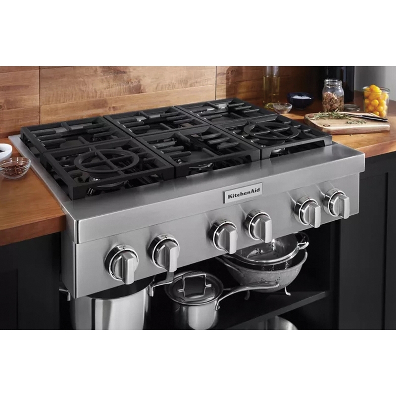 KitchenAid® KCGC506JSS Commercial-Style Gas Cooktop, 35-3/4 in OAW, 27-7/8 in OAD, 20000 Btu/hr BTU, 6 -Burner thumbnail 4