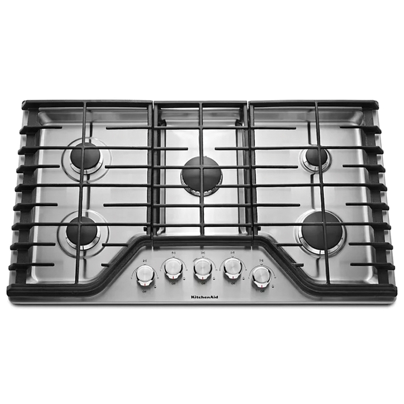 KitchenAid® KCGS356ESS Gas Cooktop, 36 in OAW, 21 in OAD, 19000 Btu/hr BTU, 5 -Burner, Knobs Control, Stainless Steel thumbnail 3
