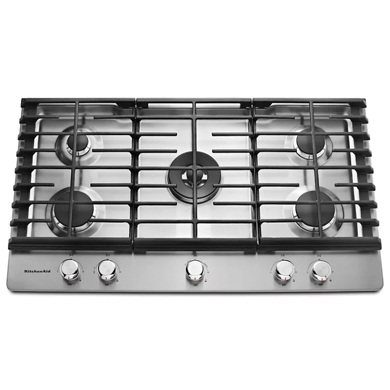 KitchenAid® KCGS556ESS Gas Cooktop, 36 in OAW, 21 in OAD, 20000 Btu/hr BTU, 5 -Burner, Knobs Control, Stainless Steel thumbnail 3